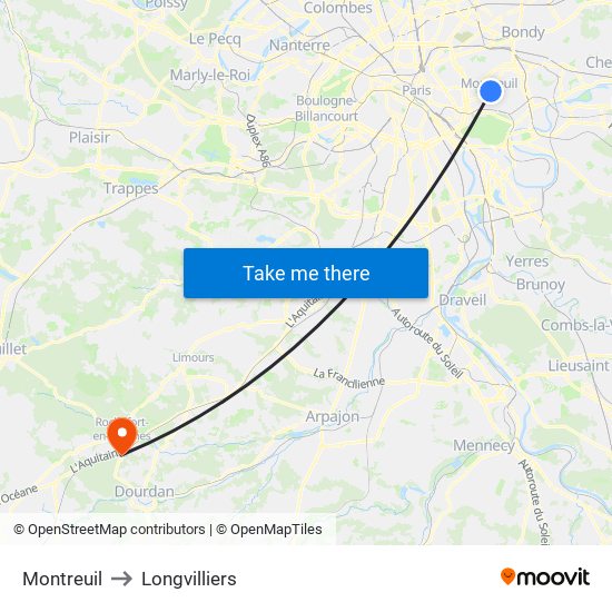 Montreuil to Longvilliers map