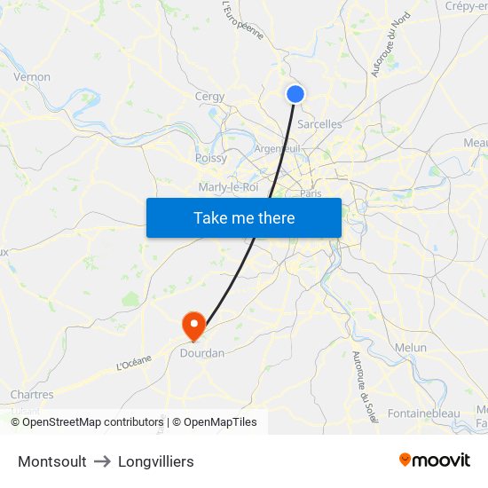 Montsoult to Longvilliers map