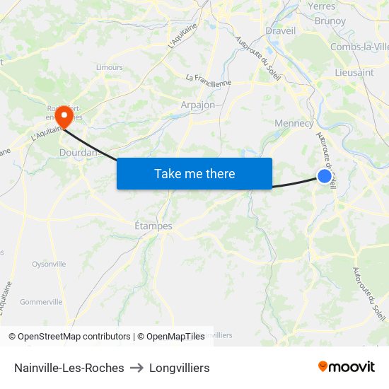 Nainville-Les-Roches to Longvilliers map