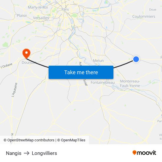 Nangis to Longvilliers map