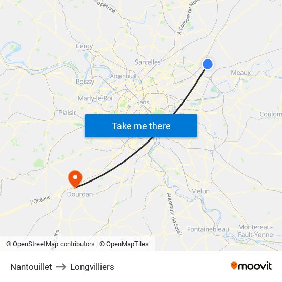 Nantouillet to Longvilliers map