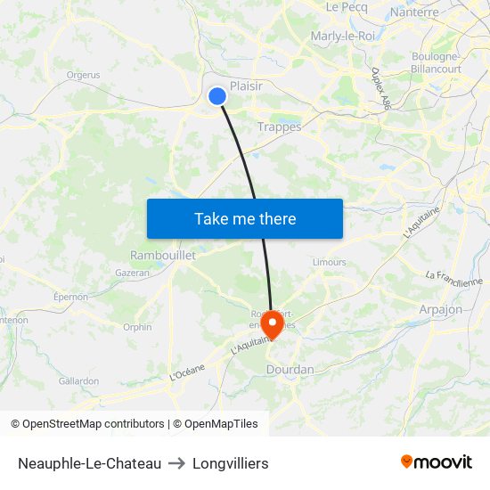 Neauphle-Le-Chateau to Longvilliers map