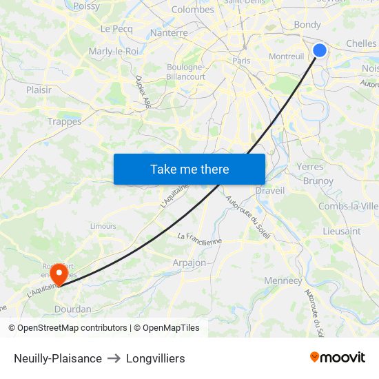 Neuilly-Plaisance to Longvilliers map