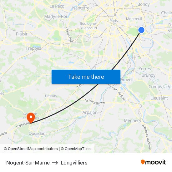 Nogent-Sur-Marne to Longvilliers map