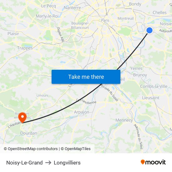 Noisy-Le-Grand to Longvilliers map