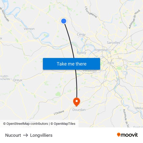 Nucourt to Longvilliers map
