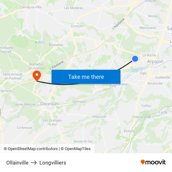 Ollainville to Longvilliers map