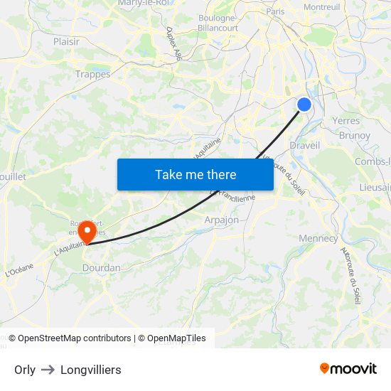 Orly to Longvilliers map