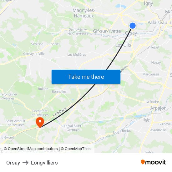 Orsay to Longvilliers map