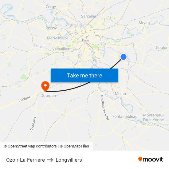 Ozoir-La-Ferriere to Longvilliers map