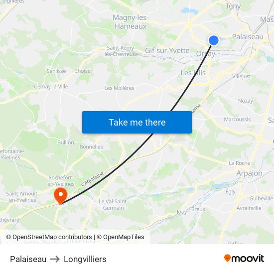 Palaiseau to Longvilliers map