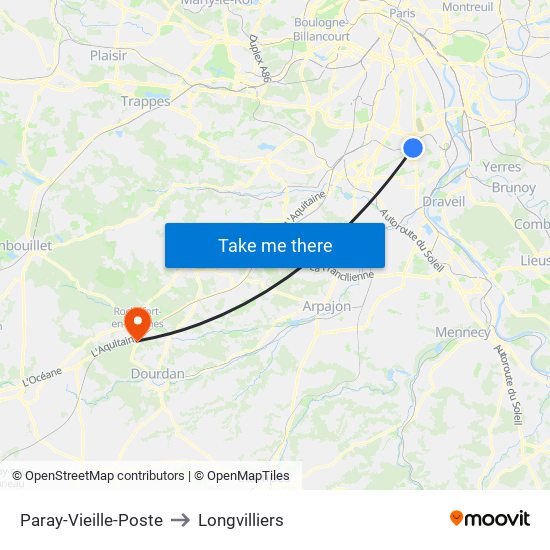 Paray-Vieille-Poste to Longvilliers map