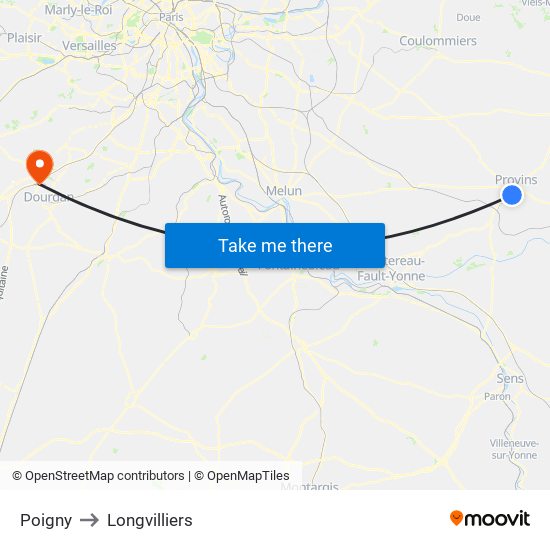 Poigny to Longvilliers map