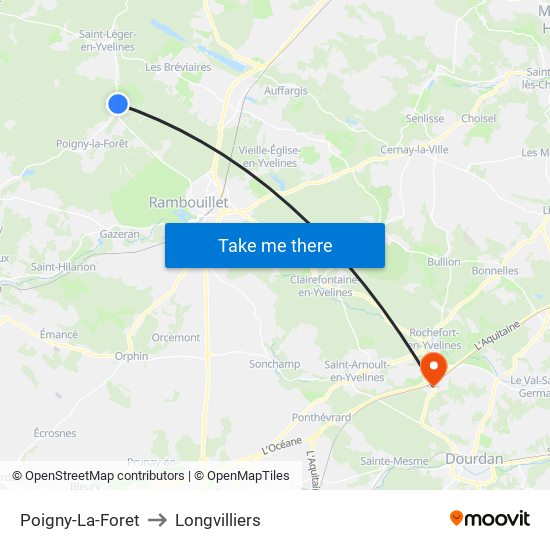 Poigny-La-Foret to Longvilliers map