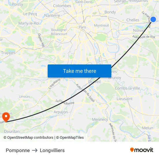 Pomponne to Longvilliers map