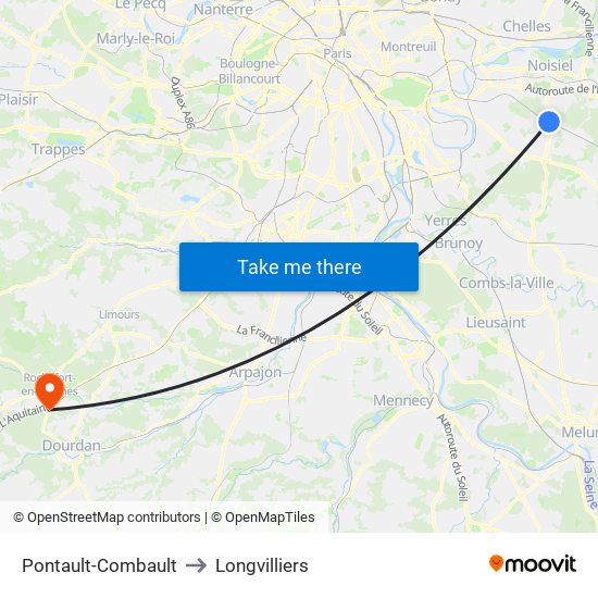 Pontault-Combault to Longvilliers map