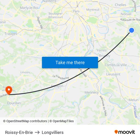 Roissy-En-Brie to Longvilliers map