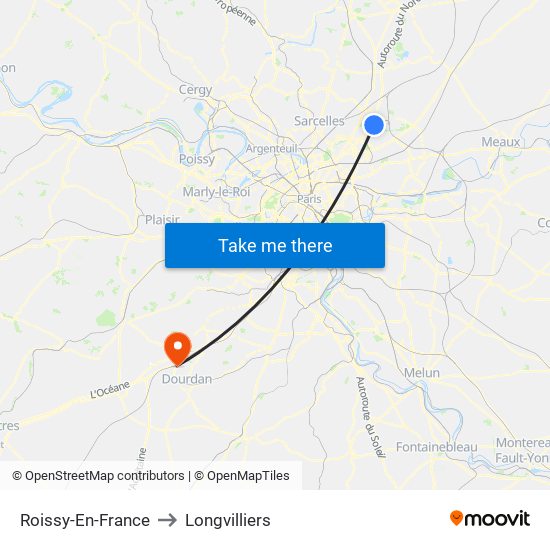 Roissy-En-France to Longvilliers map