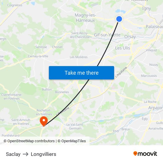 Saclay to Longvilliers map