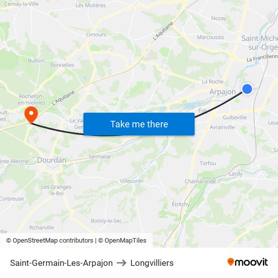 Saint-Germain-Les-Arpajon to Longvilliers map