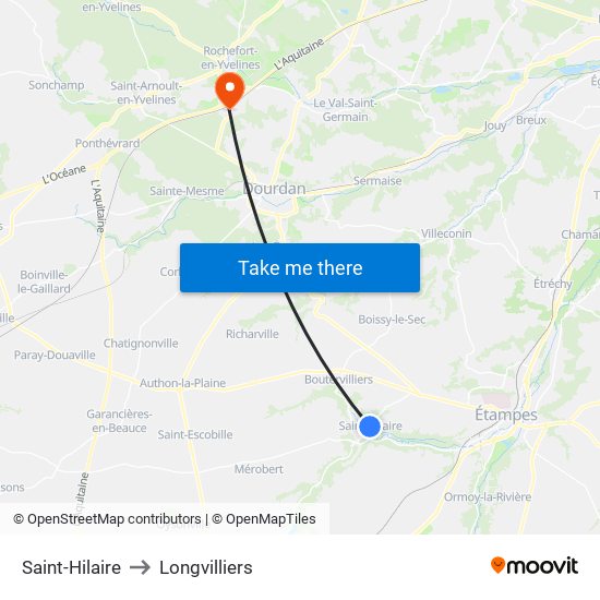 Saint-Hilaire to Longvilliers map