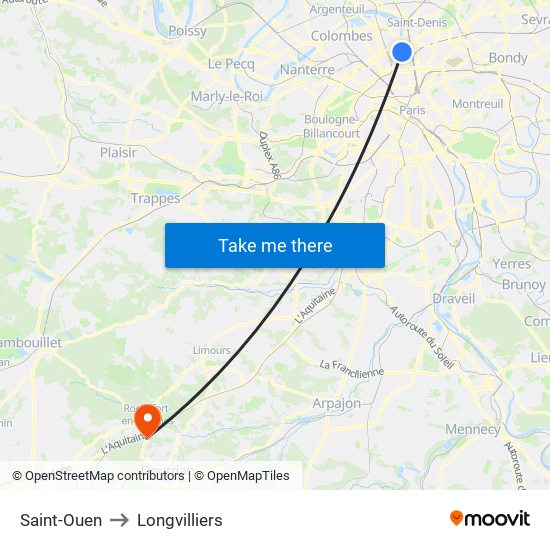 Saint-Ouen to Longvilliers map