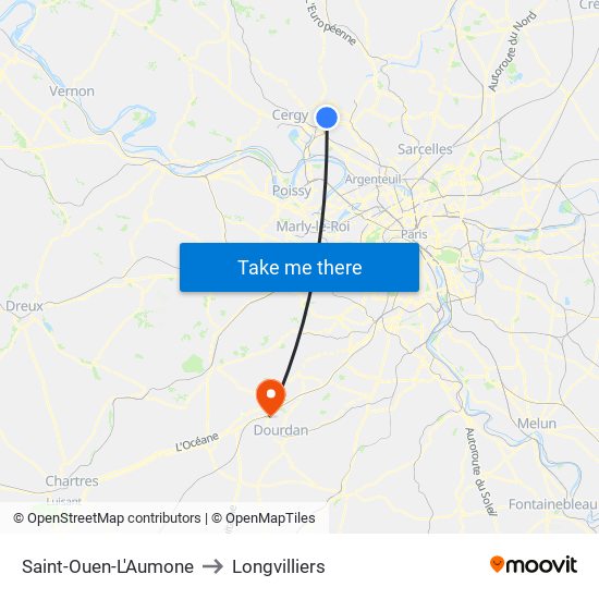 Saint-Ouen-L'Aumone to Longvilliers map