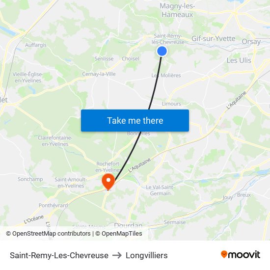 Saint-Remy-Les-Chevreuse to Longvilliers map