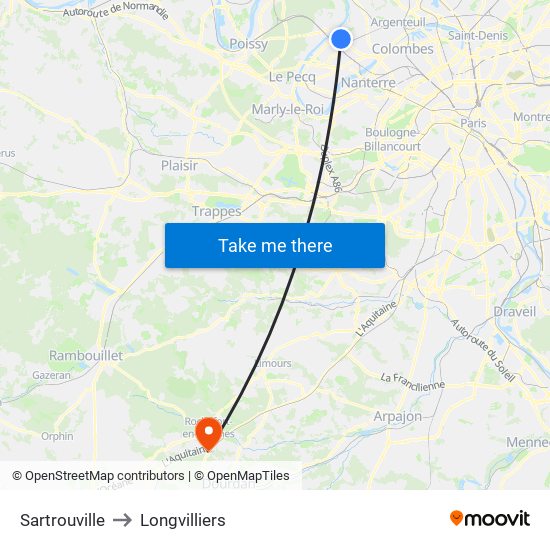 Sartrouville to Longvilliers map