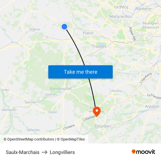Saulx-Marchais to Longvilliers map