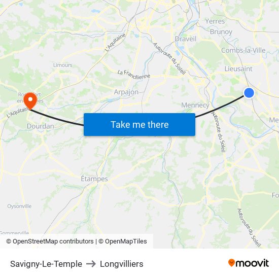 Savigny-Le-Temple to Longvilliers map