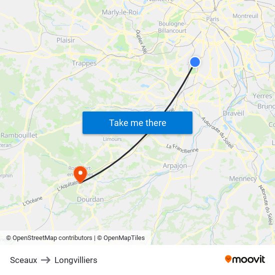 Sceaux to Longvilliers map