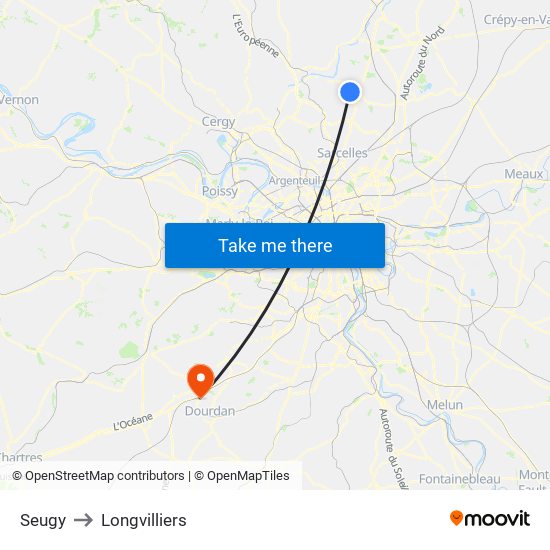 Seugy to Longvilliers map