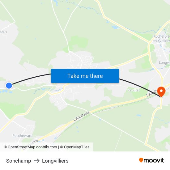Sonchamp to Longvilliers map