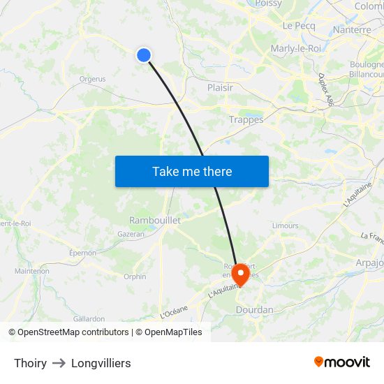 Thoiry to Longvilliers map