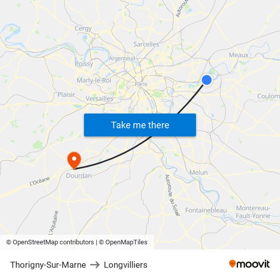 Thorigny-Sur-Marne to Longvilliers map