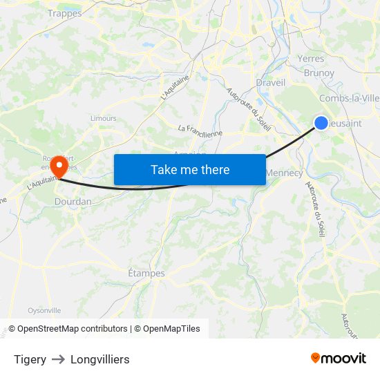 Tigery to Longvilliers map