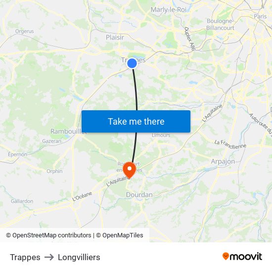 Trappes to Longvilliers map