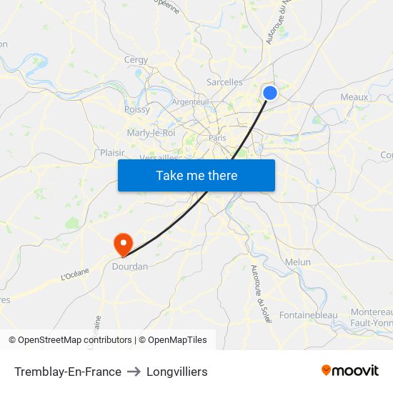 Tremblay-En-France to Longvilliers map