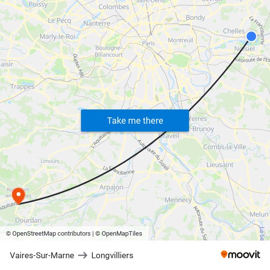 Vaires-Sur-Marne to Longvilliers map