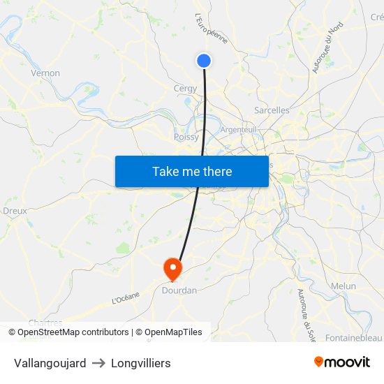 Vallangoujard to Longvilliers map