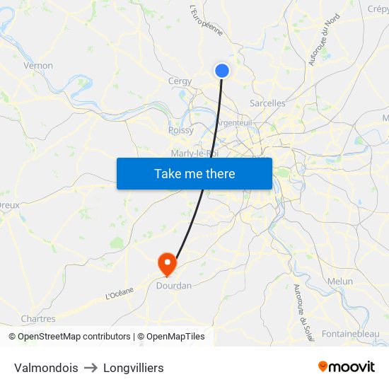Valmondois to Longvilliers map