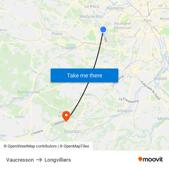Vaucresson to Longvilliers map