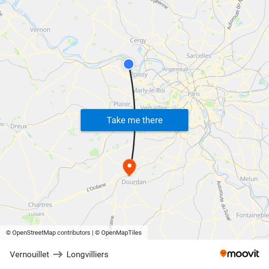 Vernouillet to Longvilliers map