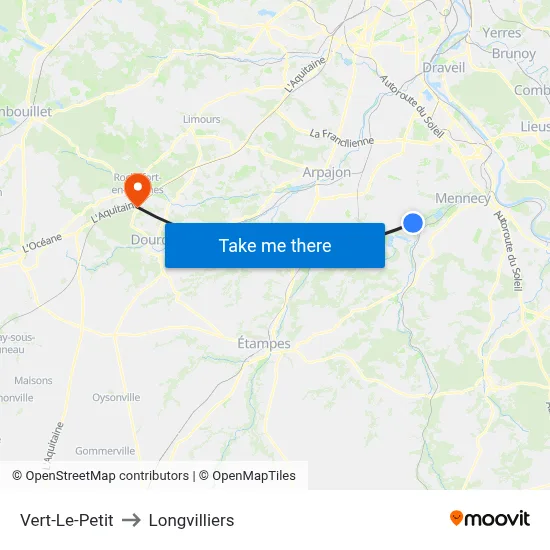 Vert-Le-Petit to Longvilliers map