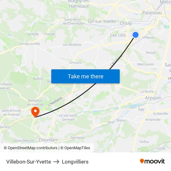 Villebon-Sur-Yvette to Longvilliers map