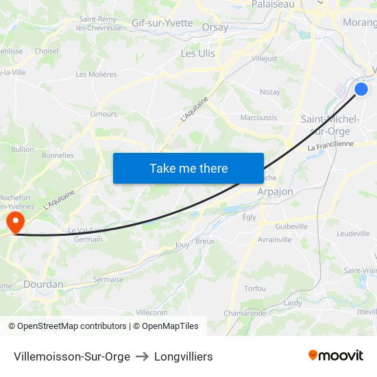 Villemoisson-Sur-Orge to Longvilliers map