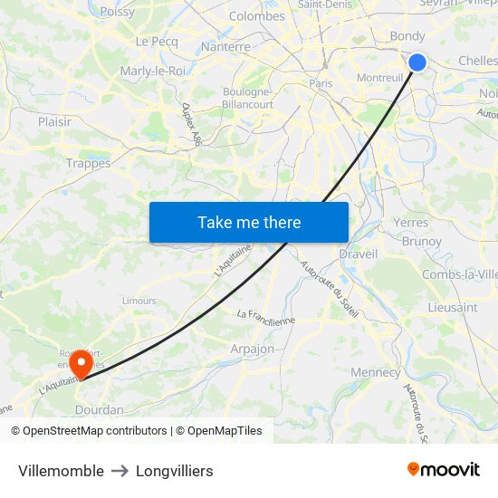 Villemomble to Longvilliers map