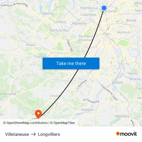 Villetaneuse to Longvilliers map