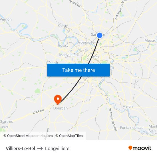 Villiers-Le-Bel to Longvilliers map